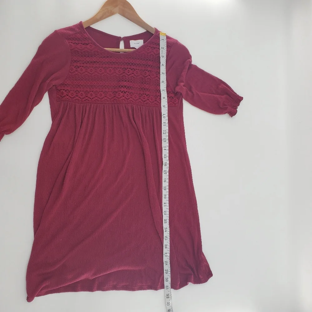 Old Navy Girls Tunic Dress Size Large Maroon 3/4 Sleeve‎ Embroidered Pleated